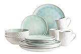 MÄSER Serie Frozen, Geschirr Set aus Keramik für 4 Personen, 16-teiliges Kombiservice mit organischen Formen, farblich gesprenkeltes Service, Steinzeug, Türkis-Grün