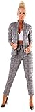 OSAB-Fashion 5423 Damen Hosenanzug Blazer Hose Business Karo Kariert Zweiteiler Slimfit Streetwear
