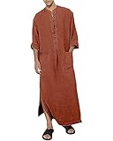 YAOHUOLE Kaftan Herren Langarm Männer Thobe Weiche Kaftan Baumwolle Langes Thobe Ziegelrot L