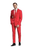 OFFSTREAM Herren Party Kostüm - 2 Stück Einfarbig Outfit für Halloween, Karneval, Fasching Party mit Jacke, Hose & Krawatte - Rot
