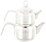 Karaca Manes Mini Teekannenset Metall Teekannen-Set, Geeignet, Türkische Teekanne, Tea Maker, Caydanlik, Demlik, Teekocher, Tea Pot, Tee, Tea