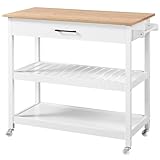 Yaheetech Servierwagen mit Schublade Küchenwagen mit 2 Ablagen Rollwagen Küchenrollwagen mit 4 Rollen Küchenregal Bewegliche Kücheninseln Beistelltisch 51 x 101,5 x 92 cm, weiß