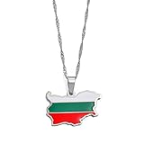 LODMLOER Die Volksrepublik Bulgarien Karte Flagge Anhänger Halsketten Bulgarische Halsketten Damen Herren Schmuck/Strukturierte 3D-Modekarte Mode-Halskettengeschenk, Silberfarbe, 60 cm Oder 23,6 Zoll