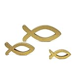Oblique Unique® Deko Fisch 3er Set Fische aus Holz Silber oder Gold - Tisch Dekoration für Taufe Kommunion Konfirmation Taufdeko (Gold)