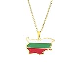 Everyiod Bulgarien Volksrepublik Karte Anhänger Kette Halsketten, Geometrisches Muster Schmuck Hip Hop Halskette, Für Frauen Männer Patriotische Ornamente Schmuck, Gelb, Lang: 50 cm