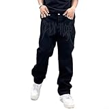 Trendy Herren Hip Hop Jeans Baggy Style Streetwear Y2K Skateboard Hose (S Schwarz)