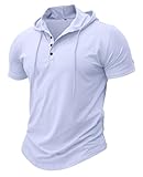 MakingDa Athletische Kurzarm Kapuze Männer Mode Training Gym Pullover Kapuze Hemd Knopf Muskel Fit Sommer Sweatshirt Leichtes Hip Hop Laufen Boxen Wandern Sport Hoodies T-Shirt Weiß XL