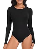 TNNZEET Body Damen Langarm Bodysuit Elegant Langarmbody Sexy Rundhals Oberteil Tops Für Outfit(Schwarz,XL)