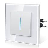 BSEED Lichtschalter aus Glas,Unterputz Schalter mit Krallen, Wechselschalter mit Hintergrundlicht, Einfach Montage, NEU E-Serie,1 Fach 1 Weg,86mm Weiß