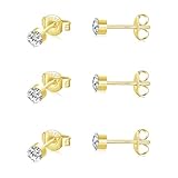 SNORSO 3 Paar Silber Ohrstecker Ohrringe Set für Damen Herren Mädchen, Hypoallergen Silber 925 kleine Cubic Zirkonia Ohrringe für Kinder,14K Gold Knorpel Sleeper Ohrstecker für mehrere Piercings 3mm