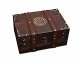 vuagmiv Holz- und Ledertruhe, Der Runen-Wikinger-Kompass, gravierte Holzkiste mit Samtfutter, Vegvisir-Wiccan-Zubehör und Werkzeug-Aufbewahrungsbox