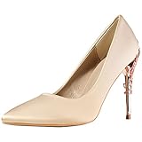 wealsex Damen Satin Pumps 10cm High Heels Klassische Stiletto Hochzeit Formal Office Party Pumps (Champagner,36)