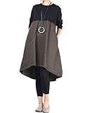Vogstyle Damen Langarm A-Linie Beiläufige Lose mit Tasche T-Shirt-Kleid Art 3-Army Green XXL