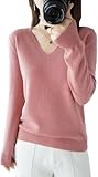 Kaschmirpullover Für Damen, Pullover Mit V-Ausschnitt Herbst Und Winter Pullover, Strickpullover Langarm Pullover Für Herbst Winter, 100% Wolle Kaschmir Damen Locker Lässig, Rosa, M