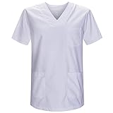 MISEMIYA - Medizinische Uniformen Unisex Top Krankenschwester Krankenhaus Berufskleidung - Medium, Weiß