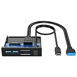 GRAUGEAR | 6-Schnittstellen Front-Panel in 3,5 Zoll | USB3.2 Gen2 Typ-C® bis zu 10Gbit/s | 2xUSB-A+USB-C 5Gbit/s | SD+microSD Kartenleser | Key A 20-pin & 19-pin Header | Metall | G-MP01CR