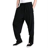 G-LIKE Herren Martial Arts Hose Kung Fu Baumwollhose (schwarz, M)