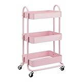 Amazon Basics Küchenrollwagen mit 3 Regalebenen und um 360 Grad schwenkbaren Rollen für den Innen- und Außenbereich, Altrosa, Metall