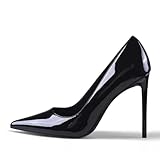 GENSHUO Damen Stiletto High Heels 10CM Sexy Spitze Stiletto Pumps Lackleder Geschlossene Zehe Party Abschlussball Hochzeit Absatzschuhe Stiletto Heels Schwarz 38.5 EU