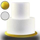 My Whitepearl Styropor Torte 2 Etagen Qualität 12g/l rund höhe ges. 17cm besteht aus ⌀ 10,5 / 16cm mit doppelseitiges Klebeband und Goldenem Tortenbode Ideal für Cake Dummy/Geburstag/Feier