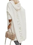 Onsoyours Damen Strickjacke mit Kapuze Buchstabe Casual Cardigan Damen Strickmantel Strickpullover Herbst Winter Outwear mit Taschen und Langarm Weiß XL