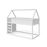 VitaliSpa Haus Hochbett Pinocchio - Spielbett Kinderbett Leiter Erle weiß Hausbett Jugendbett 90 x 200 cm, inkl. nutzbarer Fläche unter dem Bett