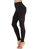 Nuofengkudu Damen High Waist Sporthose Leggings mit Taschen Militärisch Stil Stylisch Push up Tights Hosen Jogginghose Sportleggins Schwarz XL