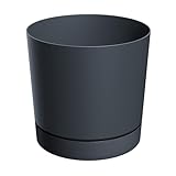 XL Kunststoff Pflanzkübel mit Untersetzter rund anthrazit - Ø 47 cm - Blumenkübel groß mit abnehmbarem Boden UV-beständig - Garten Deko Übertopf Blumentopf Pflanztopf Pflanzgefäß frostbeständig