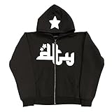 Tomwell Y2K Jacke Zip Up Hoodies für Damen Herren Sterne Motiv Graphics Harajuku für Paare Sweatshirt Vintage Kapuzenjacke Unisex Sweatjacke mit Kapuze 90er E-Girl Top H Schwarz M