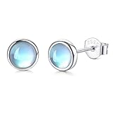 LOLIAS 6MM 925 Sterling Silber Ohrstecker Set für Damen Teens Massiv Silber Mondstein Ohrringe Hypoallergen Runde Edelstein Ohrstecker Geschenk Tochter Weihnachten Valentinstag