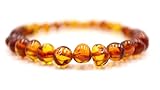 amber-us Baltisches Bernsteinarmband auf Elastischem Band | Mehrfachlänge | Mehrere Farben | Hergestellt aus natürlichen authentischen runden Bernsteinperlen | Bernstein Armband (Light Cognac) 18 cm