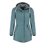 Dry Fashion Damen Regenmantel Kiel - Frauen Regenjacke Damen Jacke mit verstellbarer Kapuze Lang Winddicht Wasserdicht in Petrol Größe 46