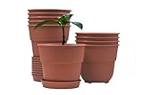Blumentöpfe 10 Stück 16 cm Durchmesser mit Untersetzer aus Kunststoff Terrakotta runder Pflanzkübel witterungsbeständiger Übertopf große Blumentöpfe