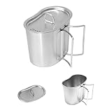 LNGJIN Überleben Trinkflasche mit Deckel, Überleben Trinkflasche Kantine, Feldflaschenbecher Tragbar, Campingbecher als Kochtopf, Camping Wasserflasche Rostfreier Stahl,für Wandern, Sport, Camping