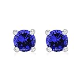 Amazon Essentials Ohrstecker aus rhodiniertem Sterlingsilber, Tansanit-Zirkonia, Geburtsstein Dezember