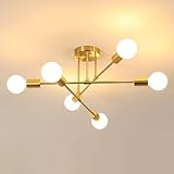 DELIPOP Deckenleuchte Vintage, 6 Flammig Sputnik Kronleuchter Modern, E27 Fassung, Wohnzimmerlampe Gold Industrie Deckenlampe Metall für Schlafzimmer Esszimmer Küche Flur Bar