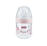 NUK Beach Nature Sense Plastic Bottle 150 ml with Silicone Small Feed Hole Teats (0-6 Months) Girl