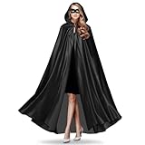 AKONE Halloween Umhang mit Kapuze Unisex, Halloween Schwarz Umhang mit Augenklappe Set für Erwachsene Cosplay Vampir Kostüm, Halloween Kostüm Mittelalter Robe 180cm
