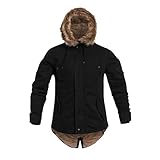 Military Wear Fish Tail Parka Winterjacke Herren Schwarz M | Lange Warme Jacke mit Fellkapuze | 6 Taschen | 75% Baumwolle | Gefütterte Militär Parka | Taktischer Casual-Stil | Kälteschutz