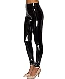 NewL Damen-Leggings aus Kunstleder, reflektierend, glänzend, dehnbar, hohe Taille, schmal, Schwarz, M Schlank