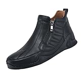 Generisch Lederschuhe Herren Halbhoch Walking Schuhe Herren Breit Outdoorschuhe Ruschfest Fitnessschuhe Flache Sohle Schlupfschuhe Einfarbig Trekkingschuhe Bequem Komfortschuhe Einfarbig Stiefeletten