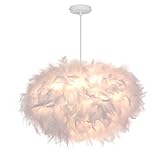 45 cm/17,8 Zoll ellipsoide weiße Feder-Pendelleuchte, Feder-Lampenschirm, Deckenleuchte, Feder-Kronleuchter für Wohnzimmer, Schlafzimmer, Esszimmer