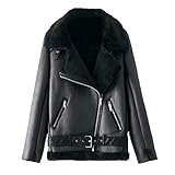Newbestyle Jacke Damen Übergangsjacken V Ausschnitt Kleidung Mantel Fell Winterjacke Jacket Wintermantel Top Coat mit Schrägem Reißverschluss Oberbekleidung (Schwarz, XS)