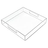 Transparentes Serviertablett, 30 x 30 cm, Acryl-Kunststoff-Tablett mit Griffen, auslaufsicher, Acryl, dekoratives Tablett für Ottomane, Couchtisch, Arbeitsplatte, Snacks, Obst