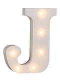 Holz Buchstabe "J" beleuchtet mit 6 LED Lichtern, batteriebetrieben, ca. 16 cm, Weiß