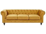 Klassisches Polstersofa 3er-Sitzer Samtstoff senfgelb Chesterfield