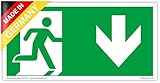 Schild Notausgang | extra langnachleuchtend | PVC selbstklebend 297x148mm | gemäß ASR A1.3 DIN 7010 DIN 67510 | Notausgangsschild Pfeil nach unten | Fluchtwegschild Rettungsweg | Dreifke® extra 160