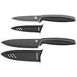 WMF Touch Messerset 2-teilig, Küchenmesser mit Schutzhülle, Messer Set Spezialklingenstahl antihaftbeschichtet, scharf, Kochmesser, Gemüsemesser, schwarz