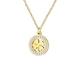 Dreamtimes Vierblättriges Kleeblatt Halskette für Frauen Glücksanhänger Kette Halskette Vierblättriges Kleeblatt Herzförmiger Anhänger Halskette Mode Edelstahlschmuck (Gold)