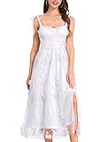 OMEWEE Sommerkleid Damen Elegant Korsett Kleid Sexy Ärmellos Spaghettiträger Blumen Lang Kleid mit Schlitz Freizeitkleid für Hochzeitsgäste 03-Weiß S